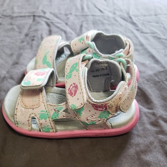 See Kai Runners Sandals With Velcro Back Straps Pink With Flower Design Size 5 - Picture 3 of 5